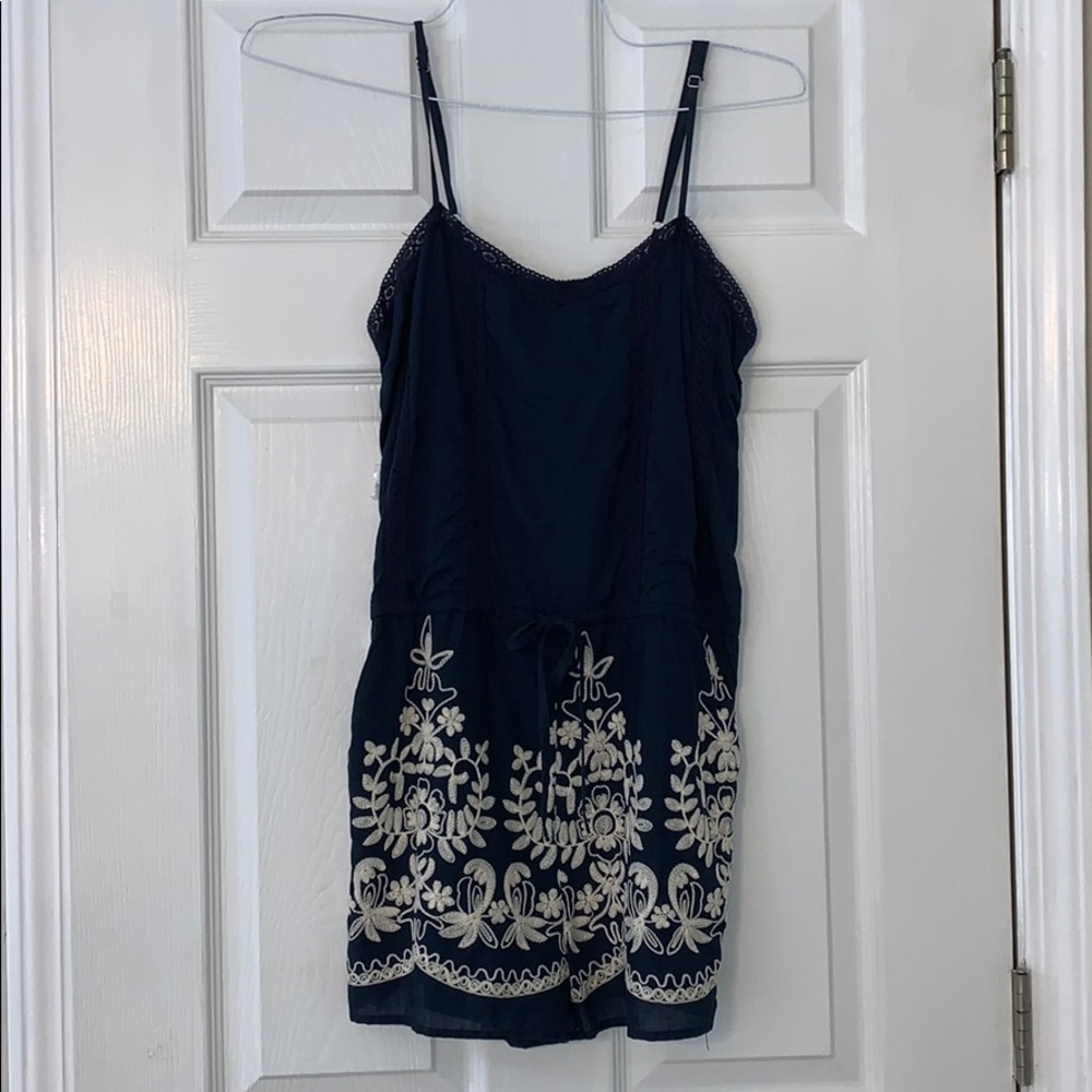 Navy Blue Romper with Cream Detailing